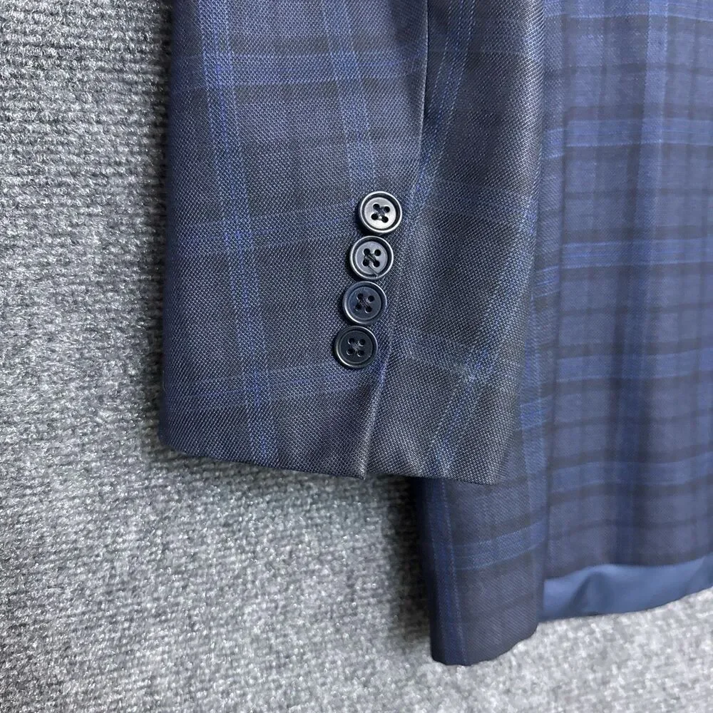 Canali 1934 Mens Suit Jacket 44R Navy Blue Twill Wool Silk Blend Checks L13290